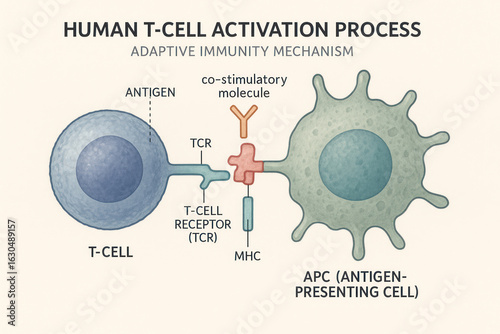 Human T-Cell Activation Process: Adaptive Immunity Illustration