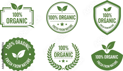 Fresh 100% Organic labels and badges for natural products