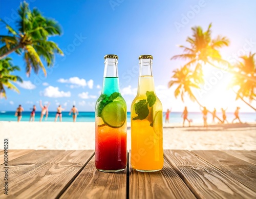 Colorful cocktails on a beach boardwalk