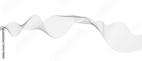 Abstract vector background with black wavy lines, Abstract wavy technology curve lines on transparent background isolated. 