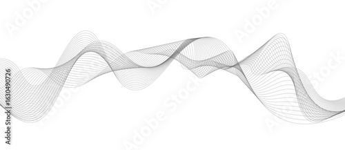 Abstract vector background with black wavy lines, Abstract wavy technology curve lines on transparent background isolated. 