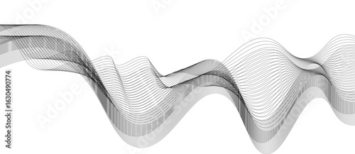 Abstract vector background with black wavy lines, Abstract wavy technology curve lines on transparent background isolated. 