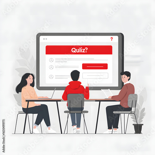Team Collaborating on Interactive Quiz Platform in Modern Office Setting