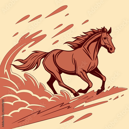 "Horse breaking through wall."