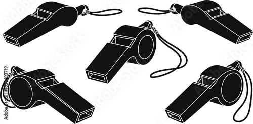 Dynamic sports referees signal with whistles ready for action