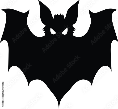 Black bat silhouette with glowing angry eyes. Spooky vector for Halloween designs.
