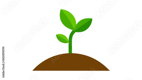 Green Seedling Sprouting from Brown Soil Mound Minimalist Illustration