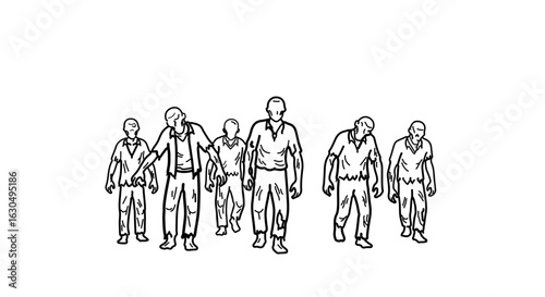 Zombie horde walking dead undead monster scary halloween horror spooky apocalypse thriller illustration drawing