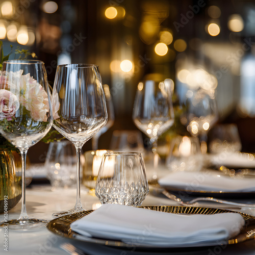 Elegant Table Setting for Fine Dining with Floral Centerpiece