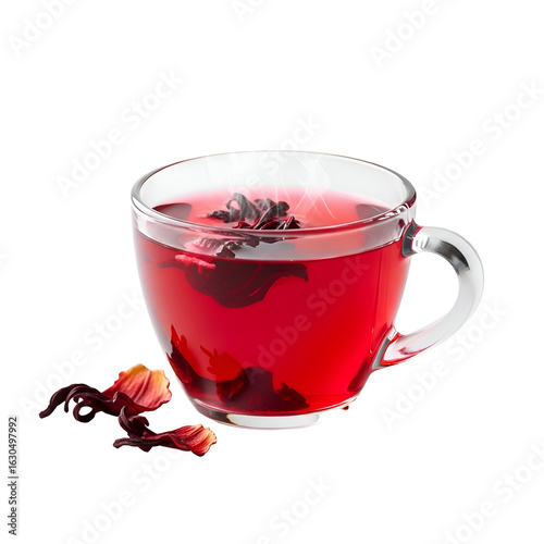 Steaming Hibiscus Tea in Glass Cup.