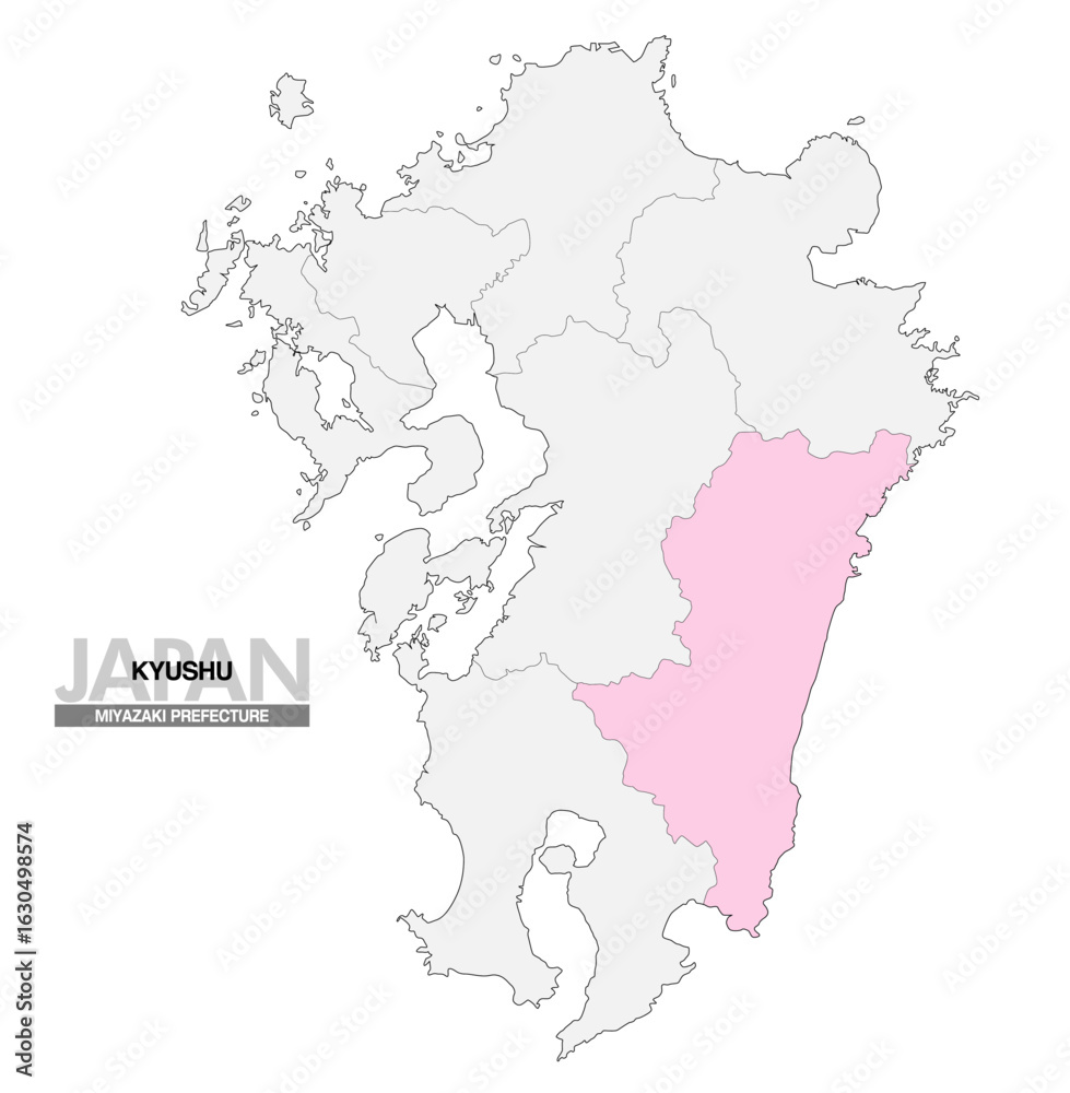 Obraz premium 日本地図 九州 宮崎県 県境有り 03