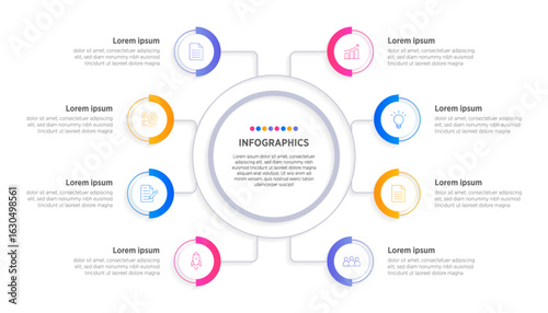 Modern Infographic design elements for your business data with 8 options, parts, steps, timelines or processes, Circle round concept. Vector Illustration.	