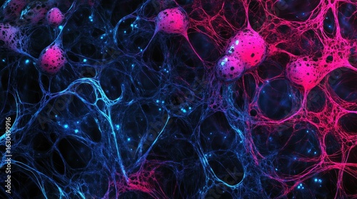 Abstract network of glowing bubbles