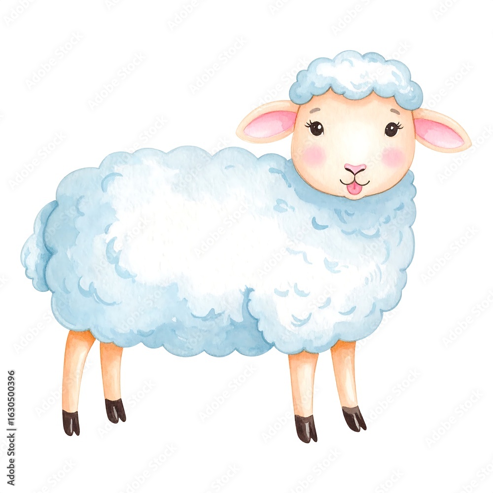 Fototapeta premium Cute light blue sheep illustration
