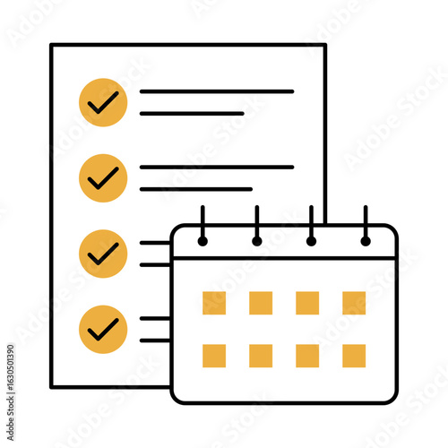 Planning Line Icon with Checklist and Calendar.