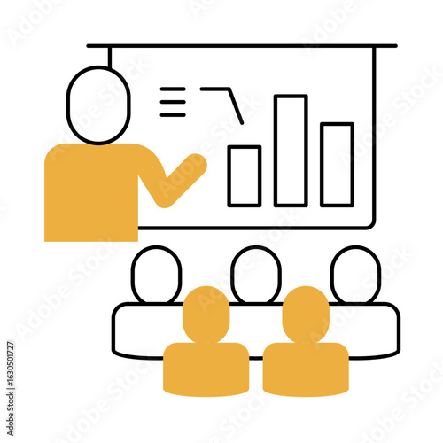Training Line Icon with Presentation and Graph.