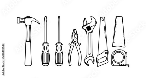 Hand tools set vector illustration for construction diy repair and home improvement projects design 100