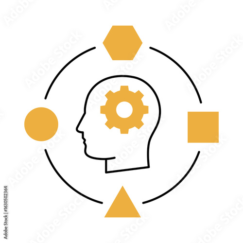 Adaptability Line Icon with Gears and Person.