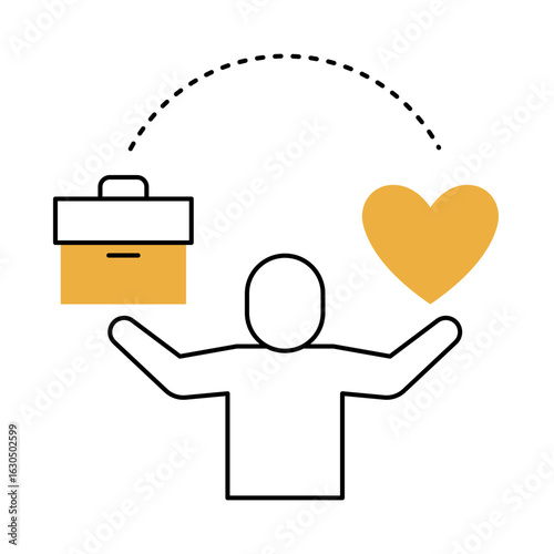 Balance Line Icon with Person Holding Work and Heart.