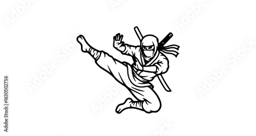 Ninja warrior silhouette vector art for martial arts training and action movie character design concept
