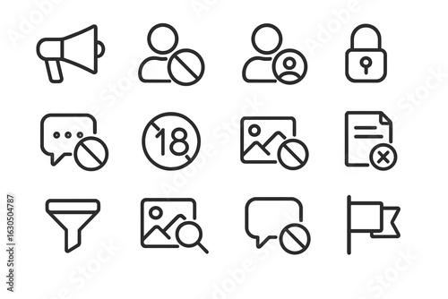 Censored content icons set: privacy, security, and restricted access symbols