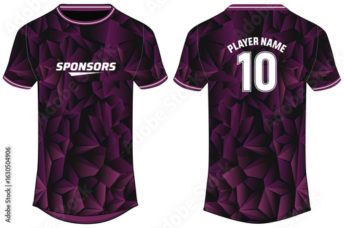 Sports jersey t shirt design flat sketch illustration, Geometric abstract printed Round neck football jersey concept with front and back view for Cricket, soccer, Volleyball and badminton uniform kit