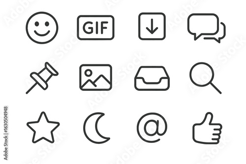 Minimalist gray icon set on gradient background with various symbols