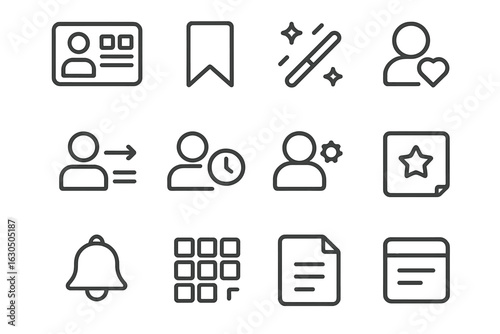 Dark gray user interface icons with people and tools on a gradient background