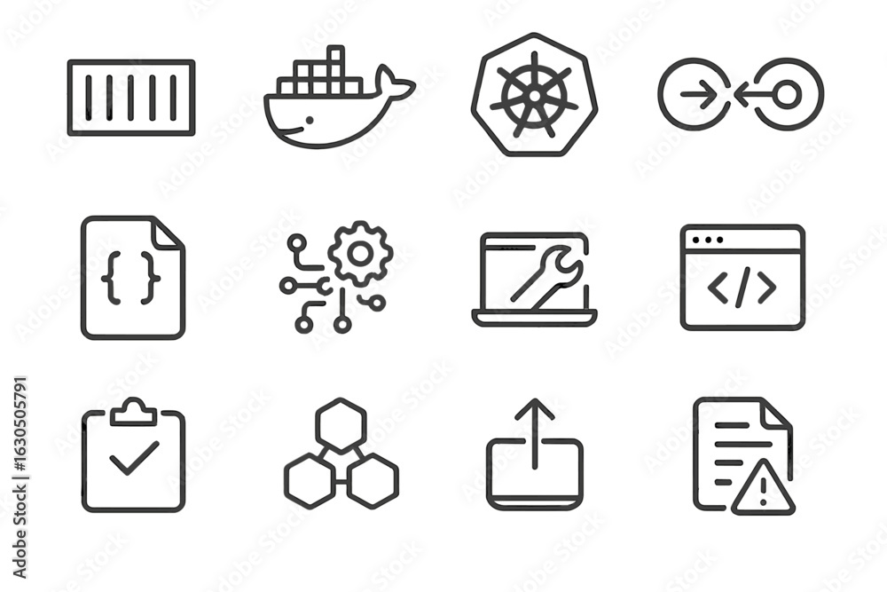 Fototapeta premium Set of gray devops and programming icons on a textured background