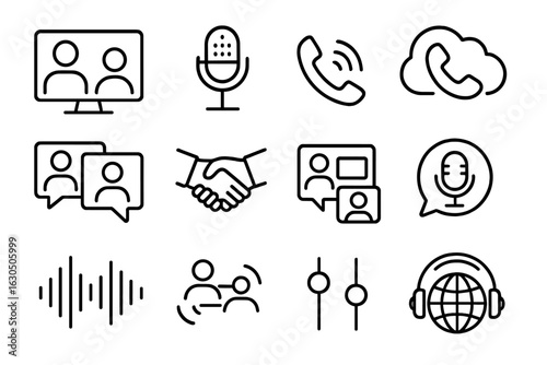 Communication and networking icons for digital and remote interactions