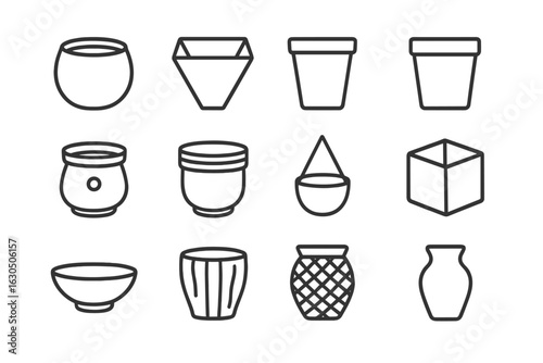 Wallpaper Mural Geometric pottery icon set: various pot and vase shapes in outline design Torontodigital.ca
