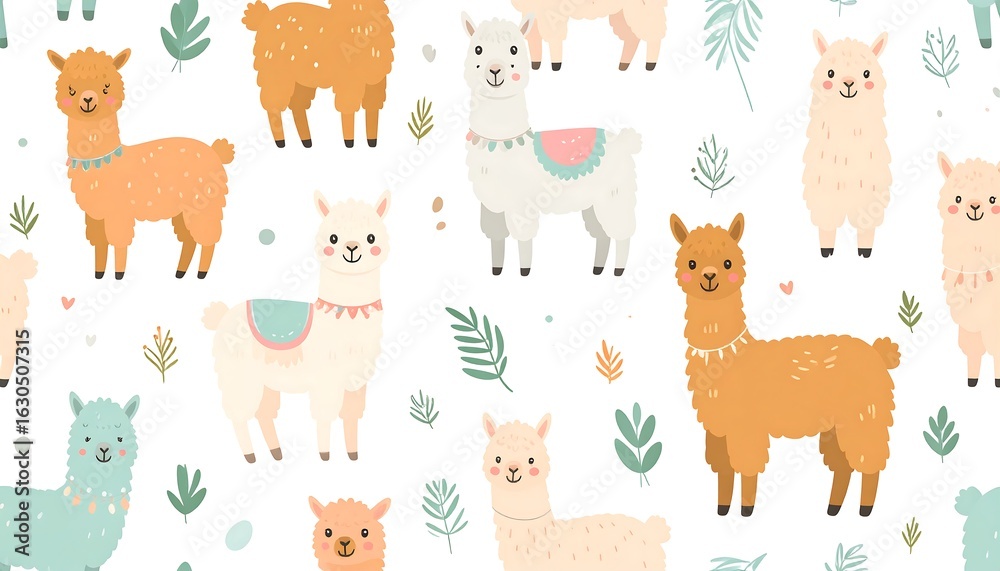 Naklejka premium Cute llama pattern (1)