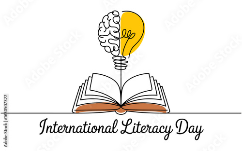 Open book and brain lightbulb symbolizing knowledge and ideas