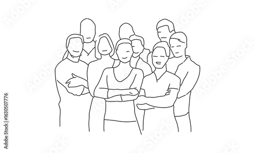 Group of People Standing Together - Minimalist Line Drawing