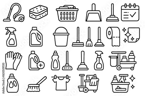 Essential cleaning tools and supplies illustrated for effective household chores organization and planning