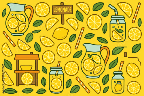 Summer refreshment with lemonade, lemons, and vibrant colors capturing a sunny outdoor vibe