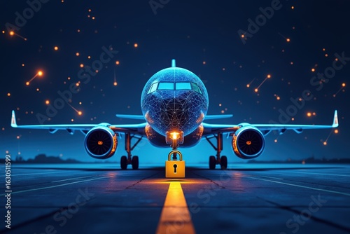 Securing the skies a digital airplane with a padlock for aviation security