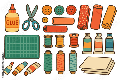 Craft supplies laid out for a creative project at home during daylight hours
