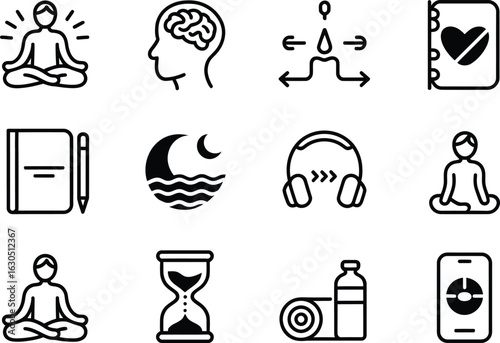Mindfulness and wellness icons for self care and mental health