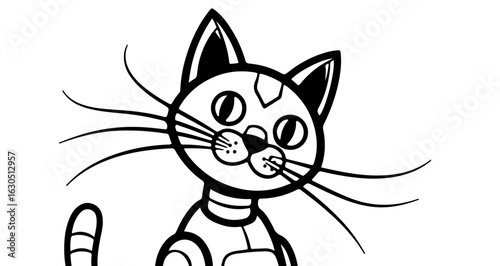 Black and white cartoon cat illustration vector drawing for kids and cat lovers art design images