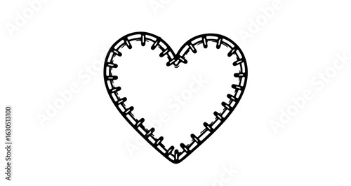 Sewn heart outline vector graphic for valentine's day cards and diy craft projects and love themed designs