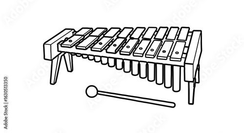 Xylophone music instrument line art drawing for kids educational resource and coloring page vector design