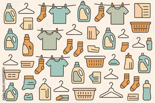 Colorful laundry items arranged in a playful pattern for home organization and cleaning tasks