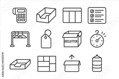 Organizing supplies and materials for effective decluttering and storage activities at home or in an office setting