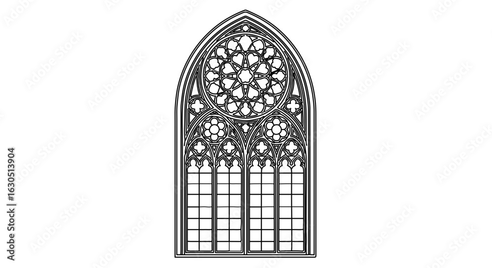 Obraz premium Gothic architecture stained glass window design detailed vector illustration church cathedral design element