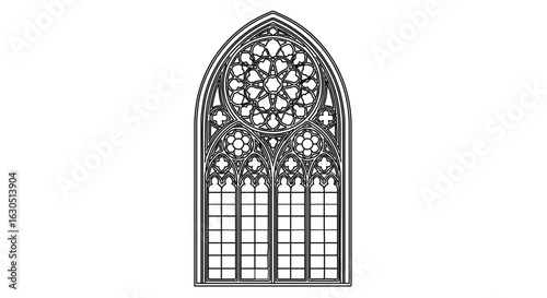 Gothic architecture stained glass window design detailed vector illustration church cathedral design element
