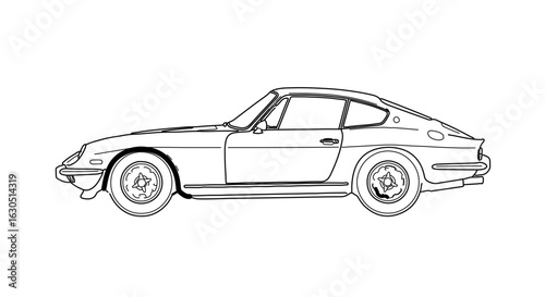 Classic japanese sports car outline drawing for coloring book vintage automobile design vector illustration