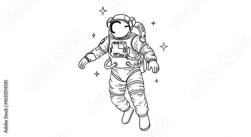 Astronaut in space coloring page for kids and adults space exploration and adventure vector illustration