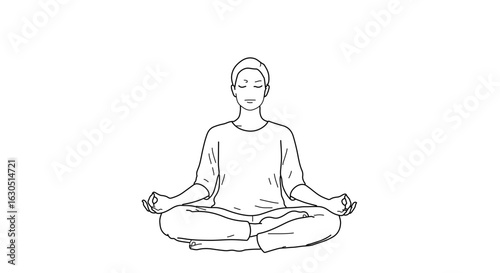 Woman in lotus position illustration practicing mindfulness meditation yoga pose for health and wellness vector art