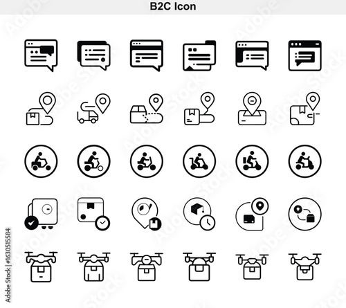 Business to consumer icon set for online business and retail services